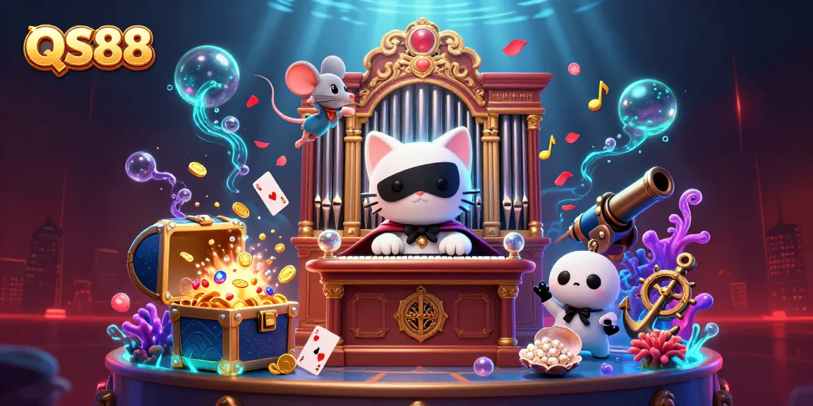 QS88 players engage in thrilling casino adventure with charismatic characters and vibrant game elements.