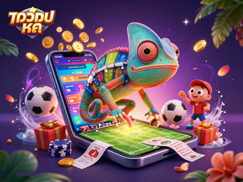 Experience the thrill of แทงบอลสด with our vibrant 3D illustration featuring dynamic betting elements and playful characters.