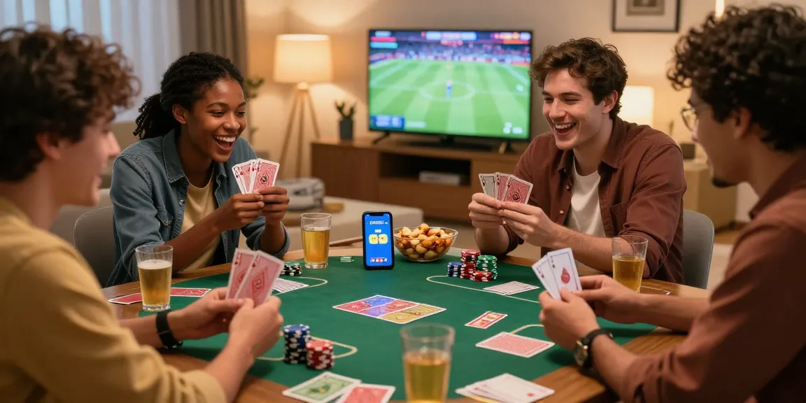 Friends playing 3 Patti No1 card game in a cozy living room setting, highlighting excitement and social interaction.
