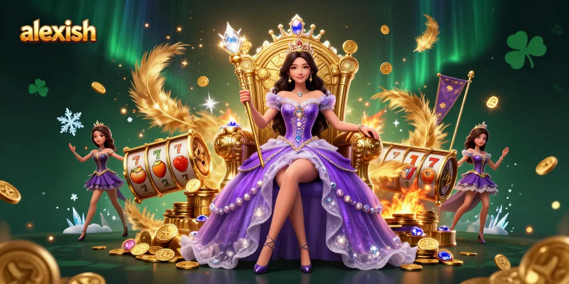 Engage in thrilling slots with alexish featuring a royal-themed female character amidst golden coins.