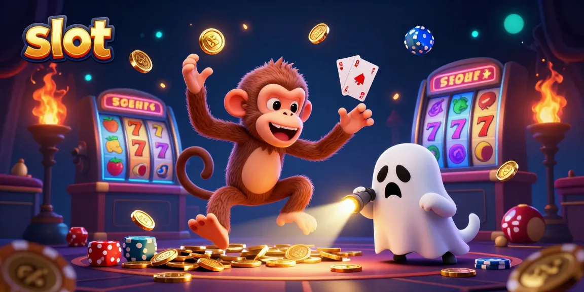 Slot yang menarik dengan karakter monkey poltergeist dan anjing pemburu hantu di kasino.