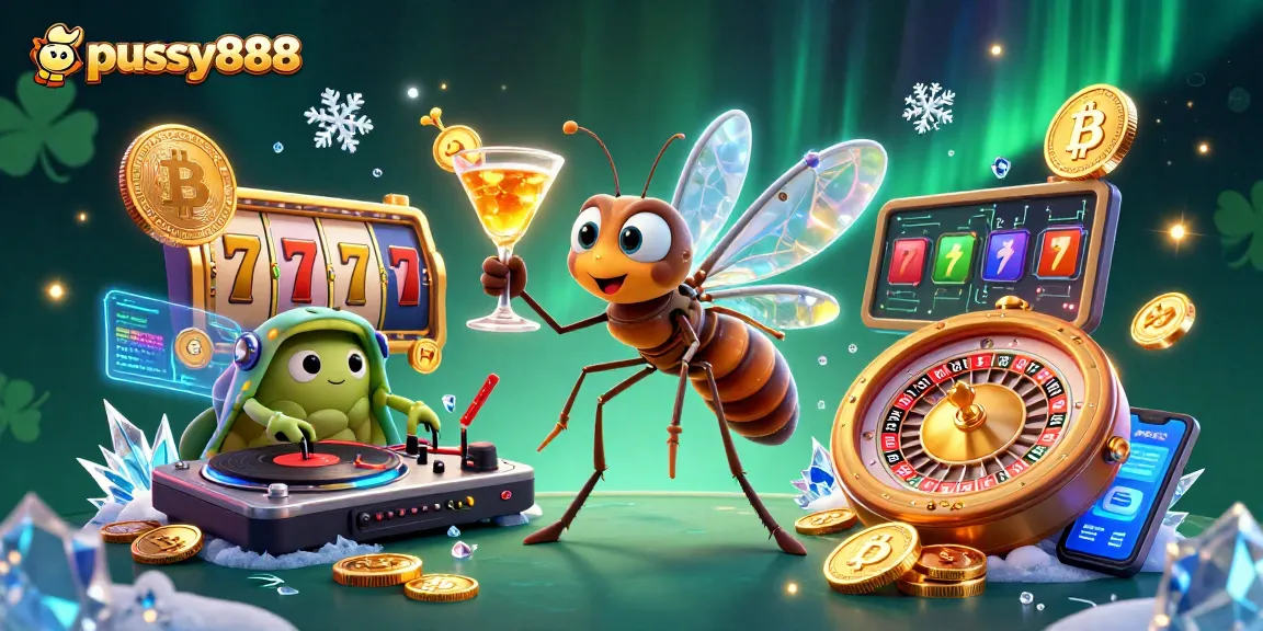 Play on pussy888 with an interactive 3D casino scene showcasing vibrant slots and engaging elements.