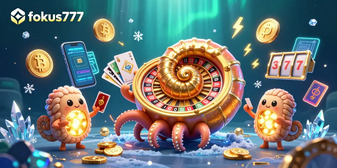 Engage in winning strategies at fokus777 with a dynamic 3D casino scene featuring a golden roulette nautilus.