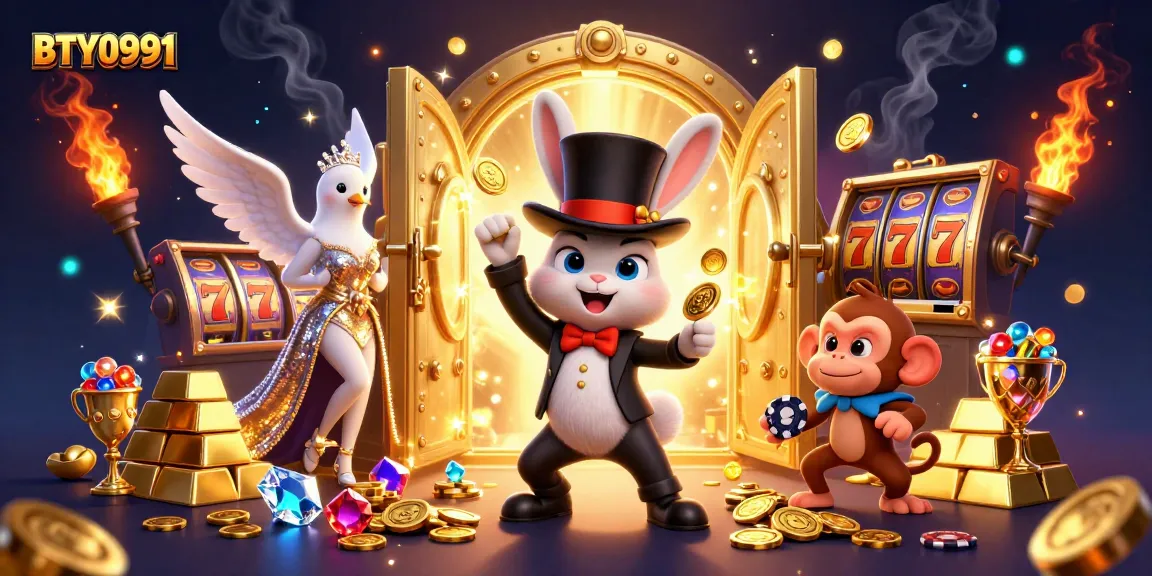 Experience the magic of BTY0991 with a magician rabbit and treasures galore in an exciting casino scene.