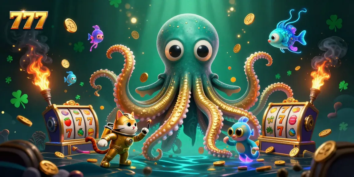 Engage with the excitement of 777 slot machines featuring a kraken emerging from treasure-filled waters.