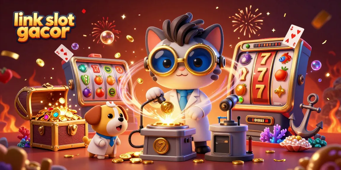 Experience excitement with link slot gacor, as cartoon characters create winning jackpots in a vibrant casino.