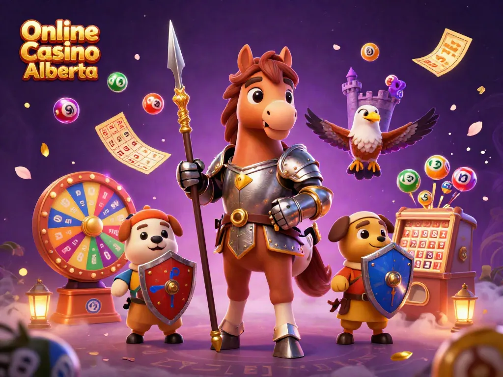 Play vibrant games at Online Casino Alberta with knights, lottery balls, and captivating prizes.