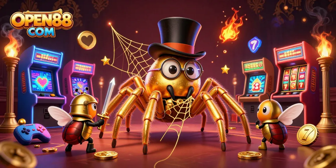 Join the excitement at OPEN88 COM with a vibrant illustration of casino-themed characters and energetic elements.