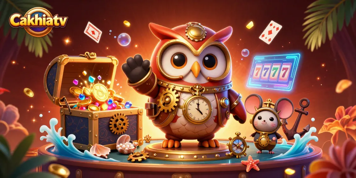 Cakhiatv engages players with a vibrant scene of cartoon characters and casino elements.