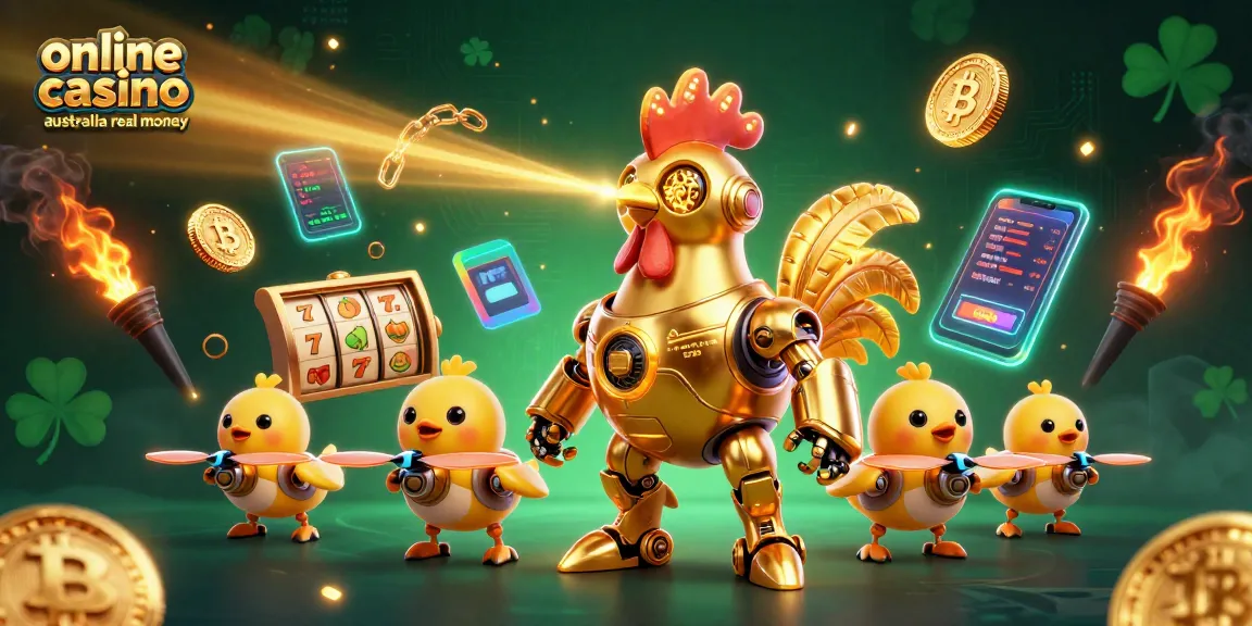 Experience online casino Australia real money with vibrant slot elements and futuristic characters.
