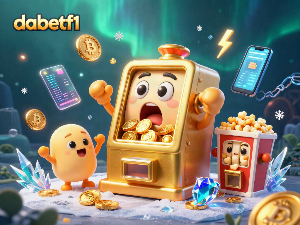 Dabetf1 slot machine wins jackpot, coins pouring while celebrating with baby machines, and popcorn.