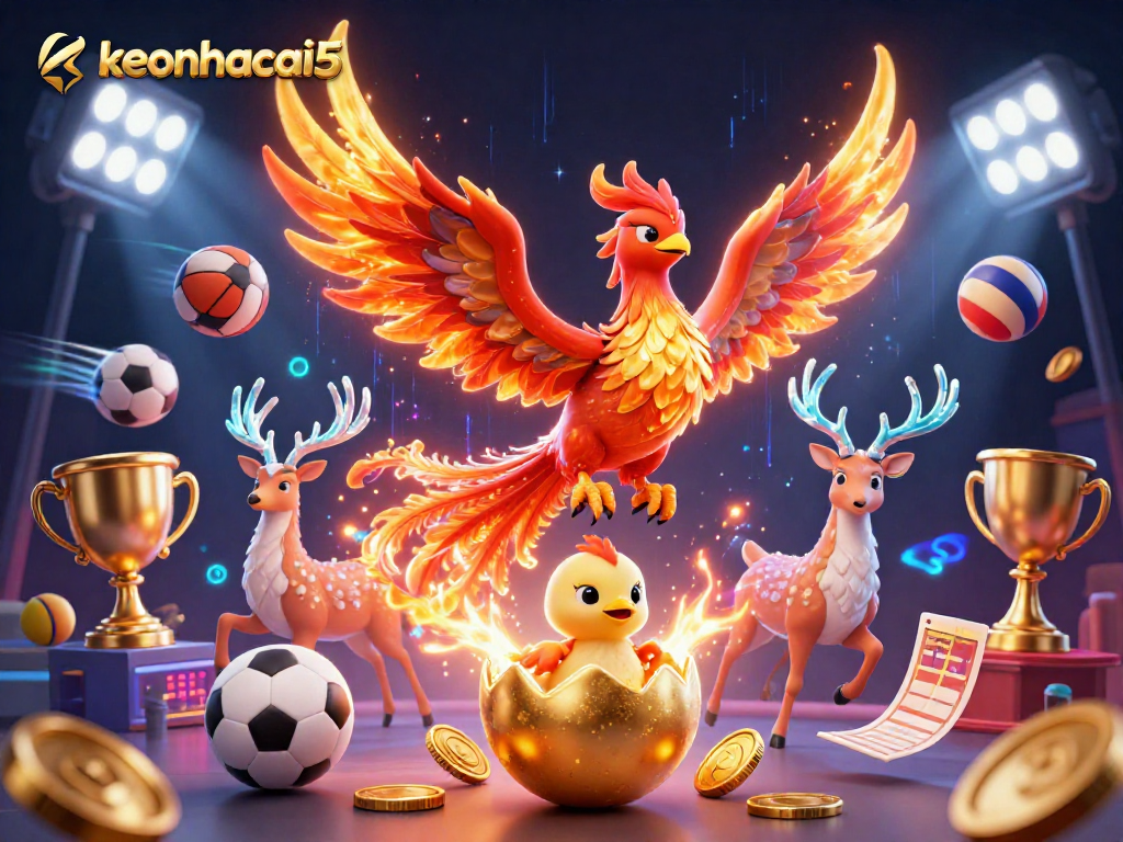 Engaging illustration of keonhacai5 showcasing a vibrant phoenix scene with dynamic sports elements.