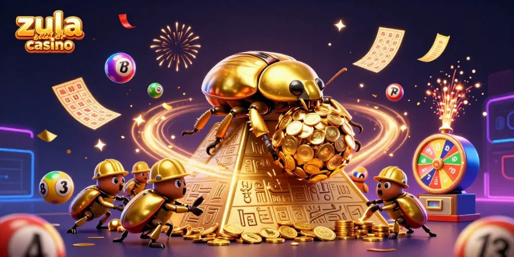 Experience the excitement of zula sister casino with golden coins and vibrant games in this dynamic scene.