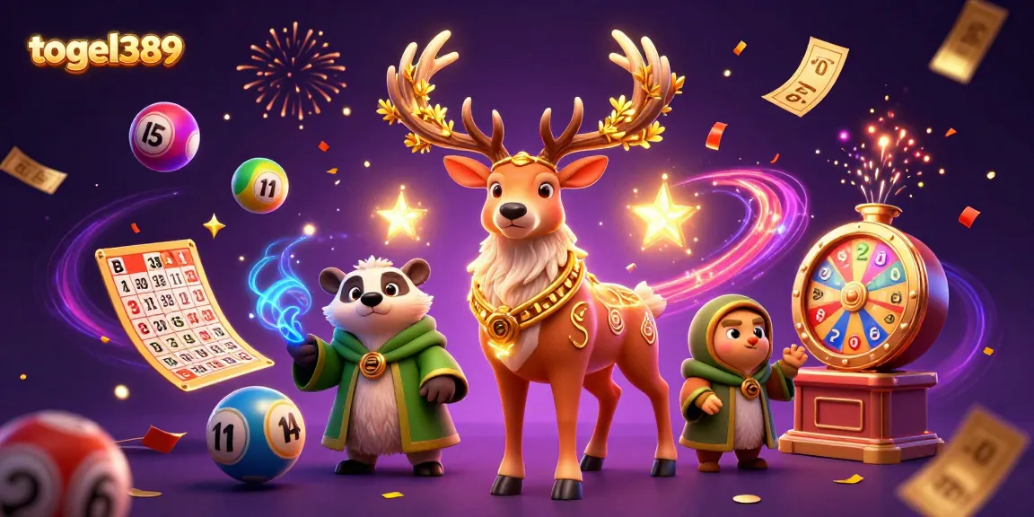 Engage in thrilling lottery fun with togel389 through vibrant lottery elements and magical characters.