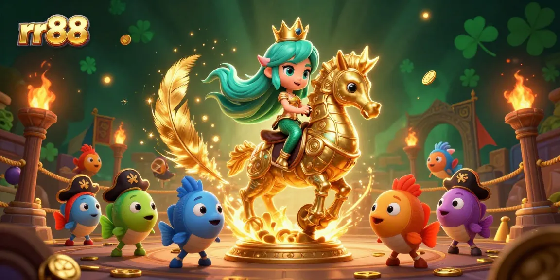 Join the fun at rr88 with a vibrant mermaid princess, seahorse, and playful fish celebrating in a dynamic casino scene