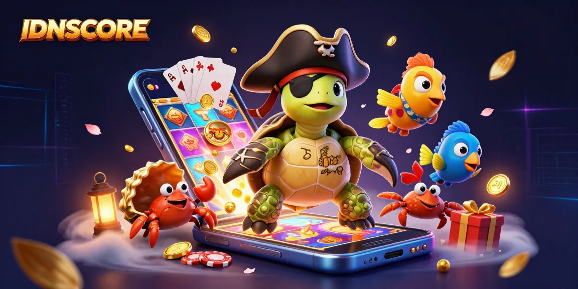 IDNSCORE showcases thrilling gaming experiences with vibrant characters amidst sunken treasures and electrifying casino elements.