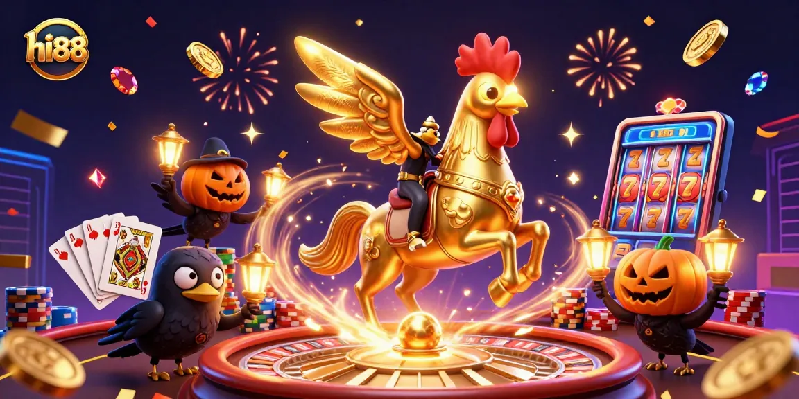 Engage in thrilling gaming with hi88 at this vibrant midnight casino scene featuring dynamic characters.