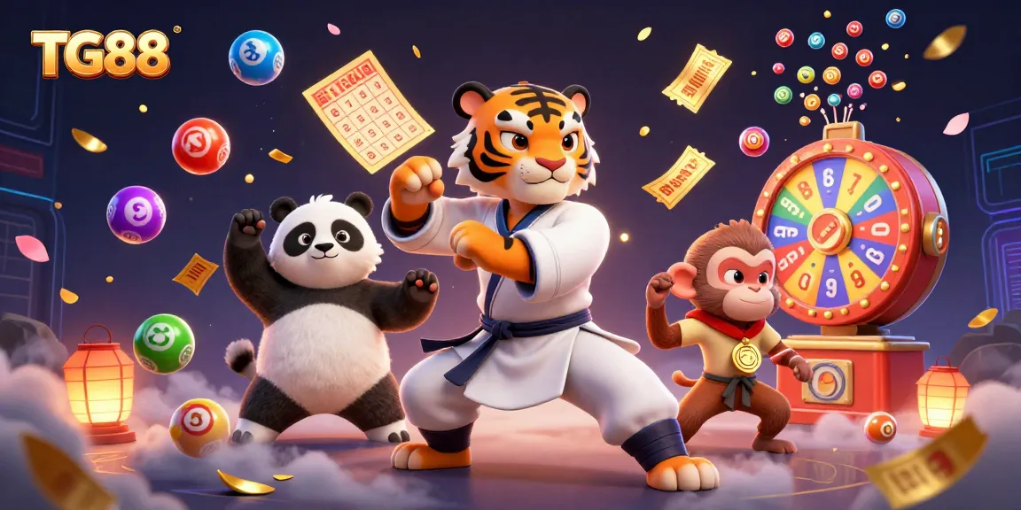Experience thrilling lottery action with TG88 as the animated tiger master leads the game in a vibrant scene.