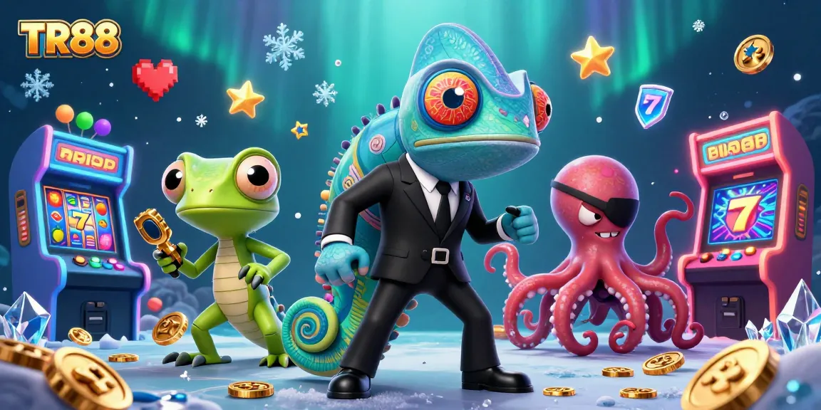 Engage with TR88's vibrant casino atmosphere featuring chameleon spy and gaming elements.