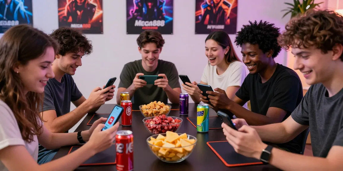 Mega888 Original gaming session with friends celebrating wins in a lively atmosphere.