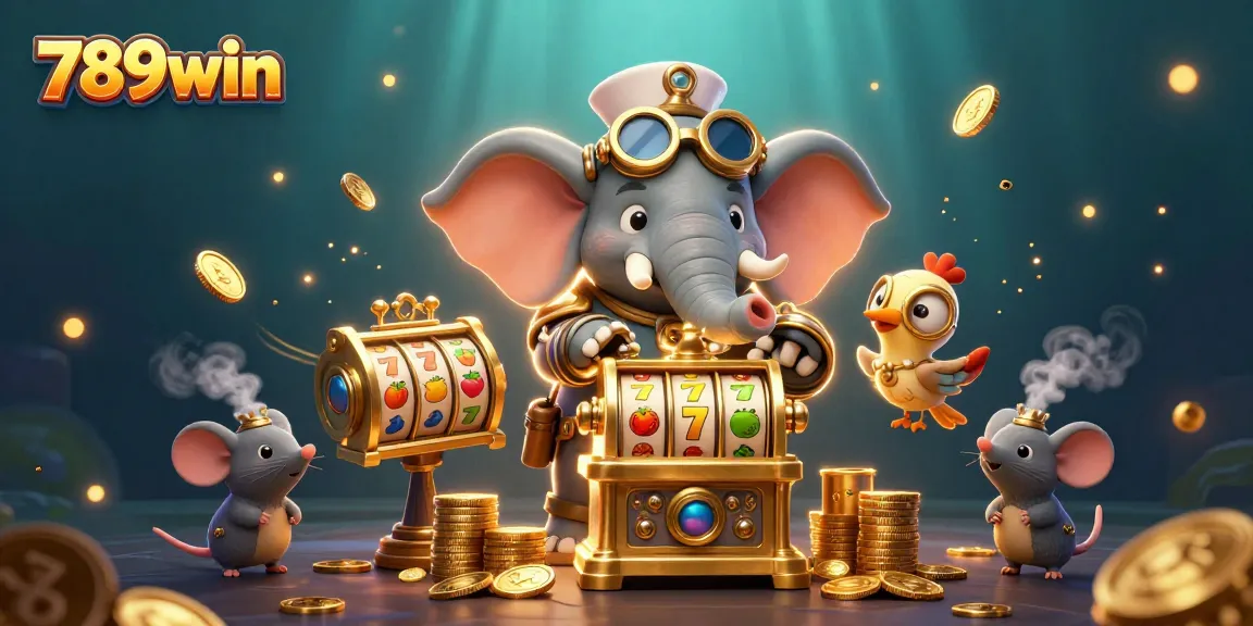 Engage with 789win by spinning golden slot machines amid a vibrant casino backdrop.
