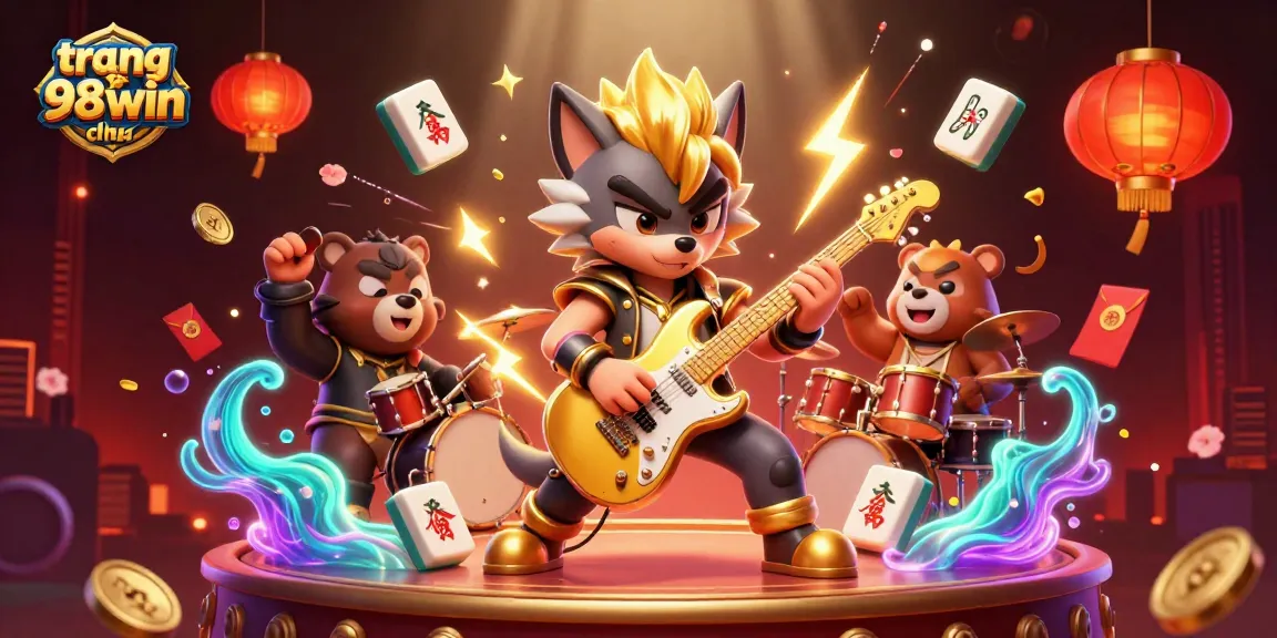 Experience excitement at trang chu 98win's dynamic casino setting with lively characters and vibrant elements.