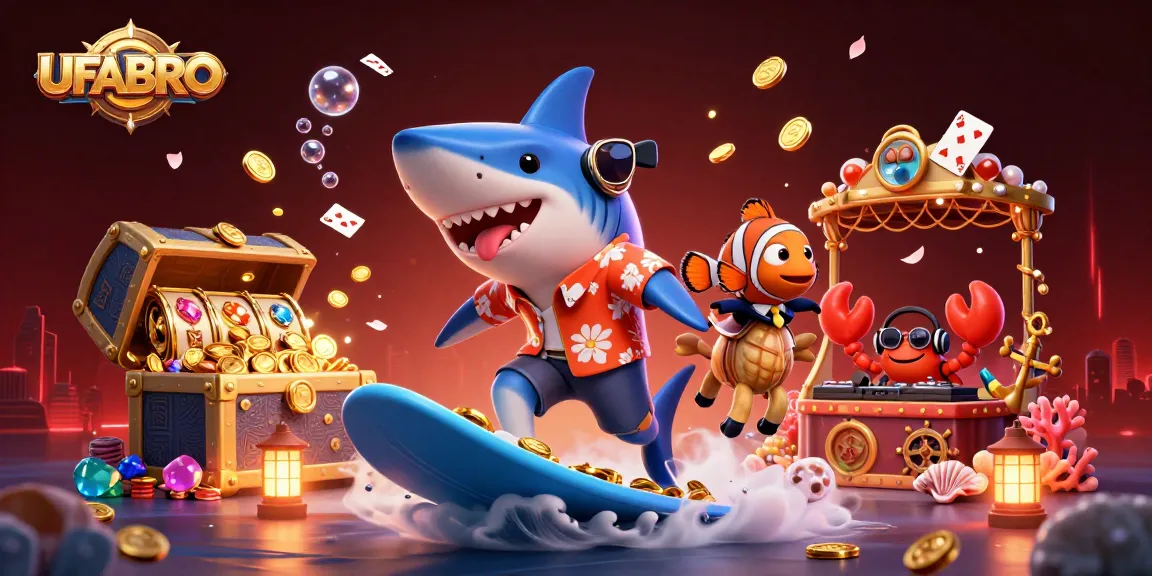 Experience the excitement of winning with UFABRO's vibrant casino illustration featuring dynamic characters and elements.