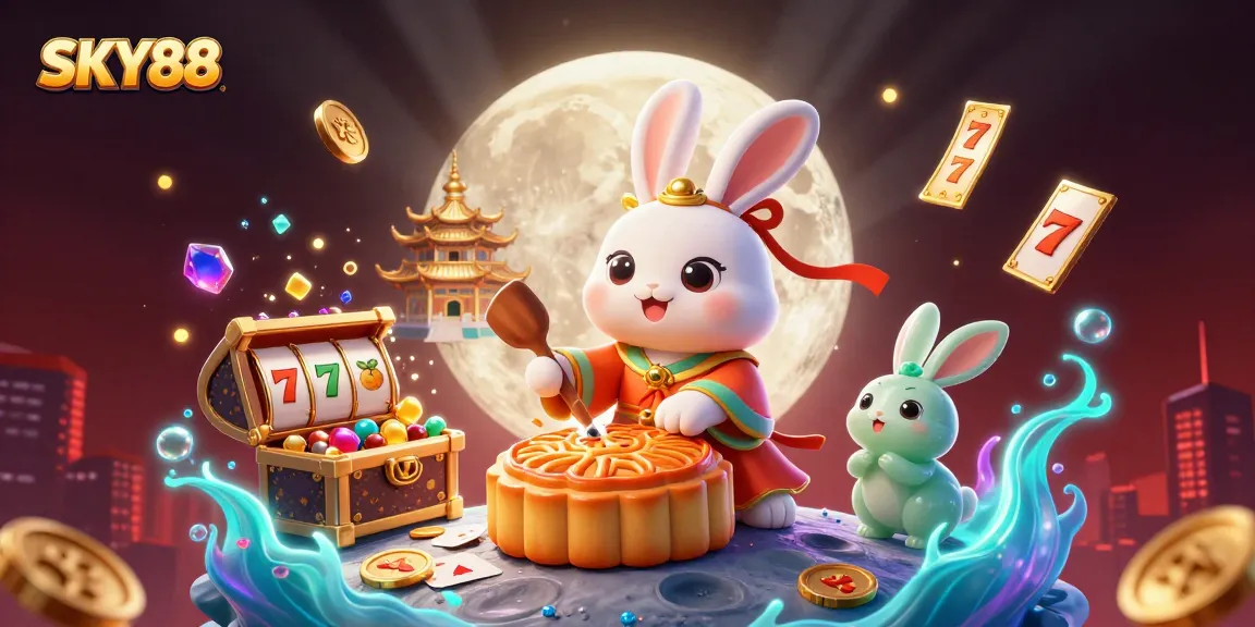 Experience thrilling luck with SKY88 as a moon rabbit reveals hidden treasures in a dynamic casino scene.