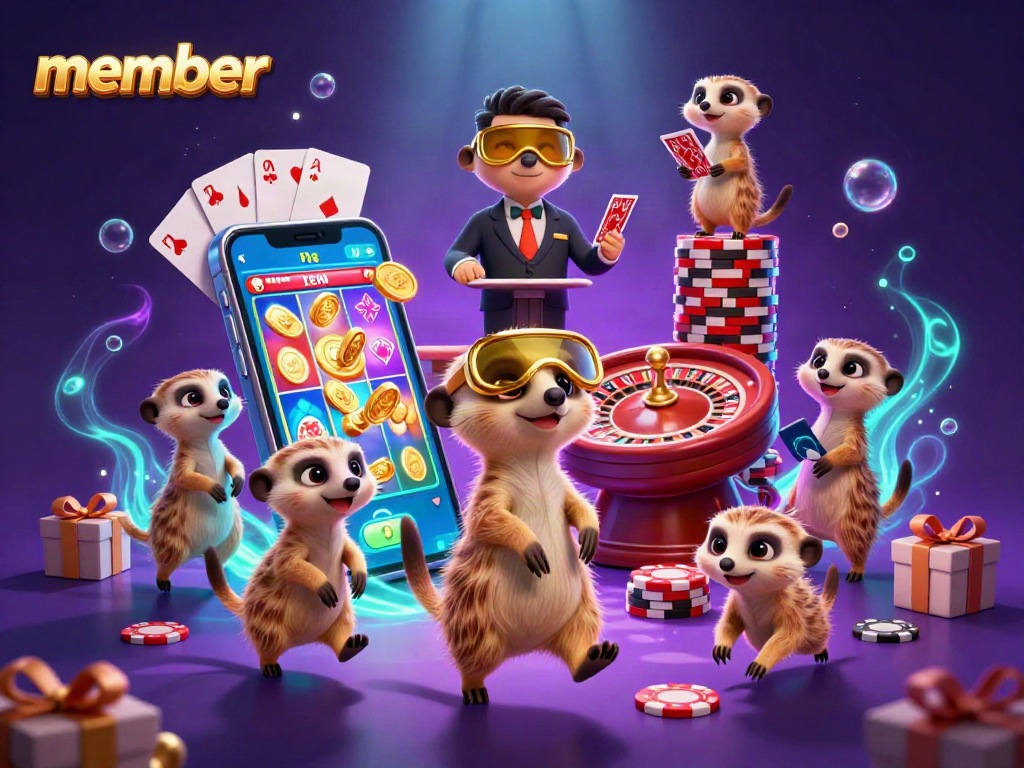 Members engage in exciting casino games with meerkats running vibrant operations.