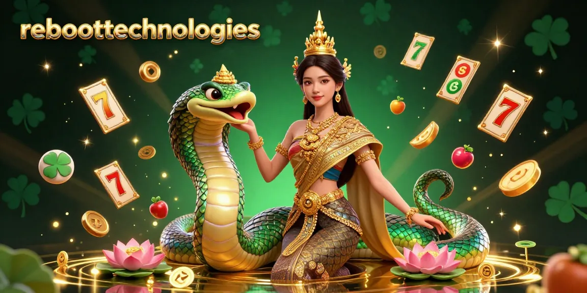Spin and win with reboottechnologies at this vibrant casino scene featuring slot reels and a Thai dancer.