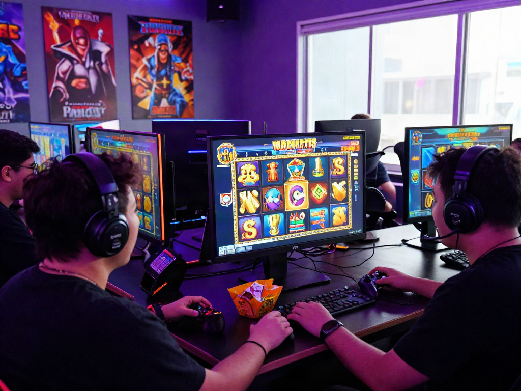 Exciting bandar slot gaming scene with players and vibrant visuals.