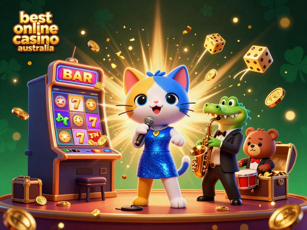 Experience the magic of the best online casino Australia with jazz-singer cat, saxophone crocodile, and bear playing drums.