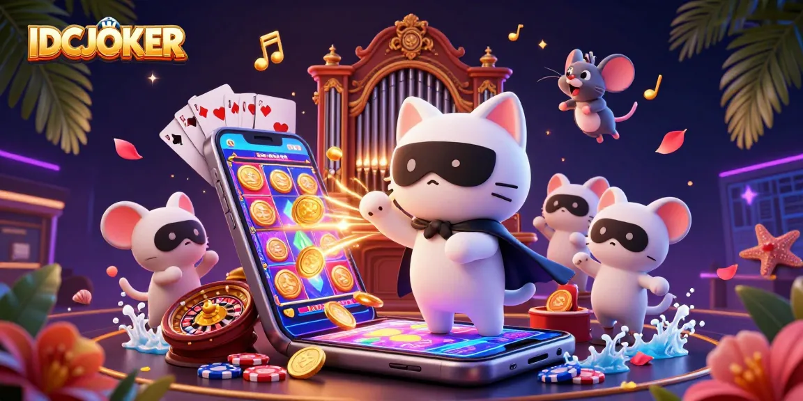Play engaging slot games with IDCJOKER amid vibrant graphics and lively casino elements.
