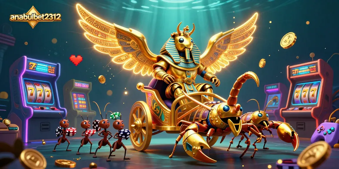 anabulbet2312 mengalahkan jackpot dengan simbol slot berkilau dan karakter lentera, bermain kasino penuh warna.