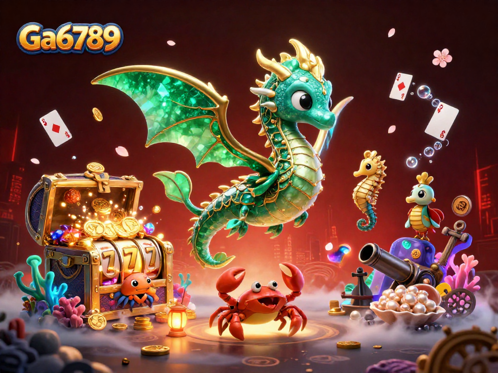 Experience Ga6789's engaging casino atmosphere with vibrant animated treasures and characters.