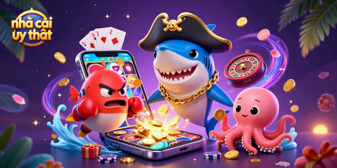 Spin the reels with nhà cái uy tín featuring a pirate shark, boxing pufferfish, and octopus with gold coins