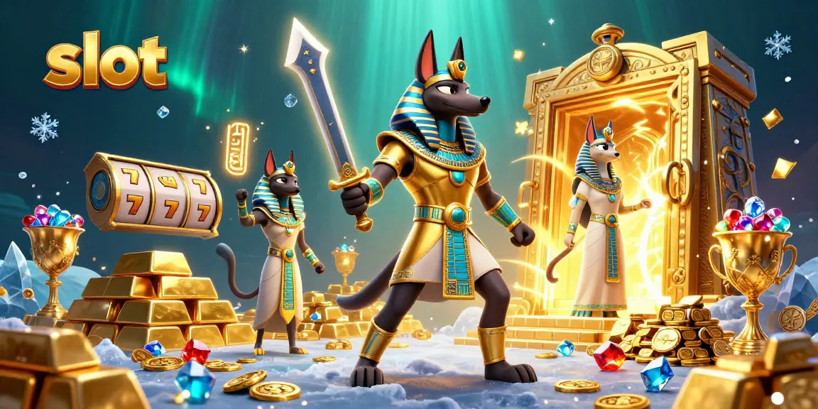 Spin the slot reels and uncover treasures with Anubis and Bastet in a vibrant jackpot scene.