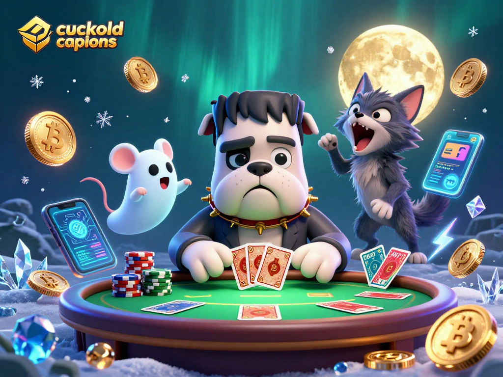 Cuckold captions inspire a playful poker scene with cartoon characters engaging in a lively card game.