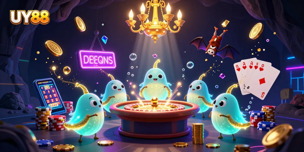 Experience UY88's vibrant and immersive casino scene, featuring 3D glowworms and dynamic gambling elements.