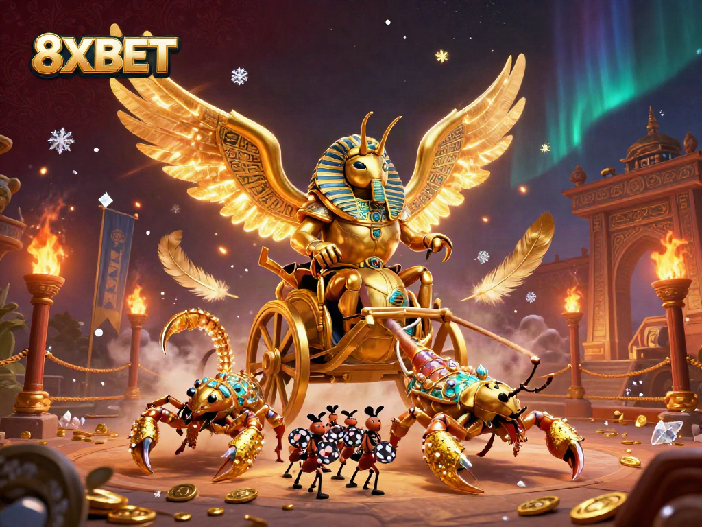 Experience thrilling action with the colossal scarab beetle symbolizing 8XBET's excitement in the casino.