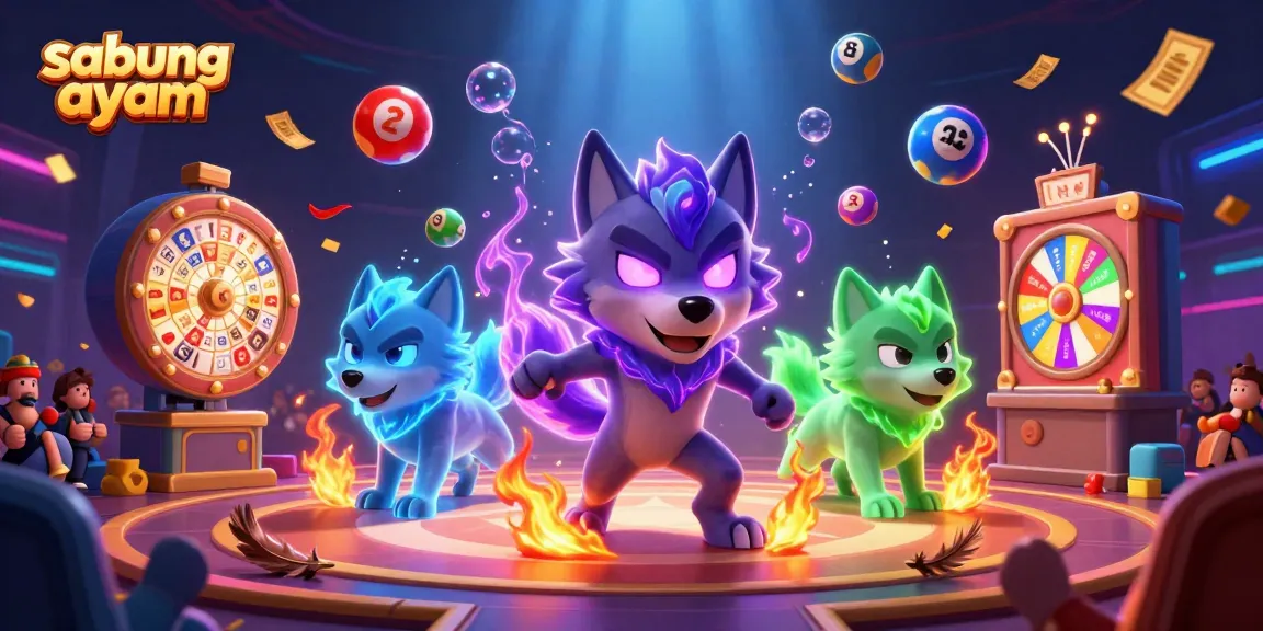 Experience intense sabung ayam action in a vibrant 3D arena with glowing wolves and dynamic game elements.