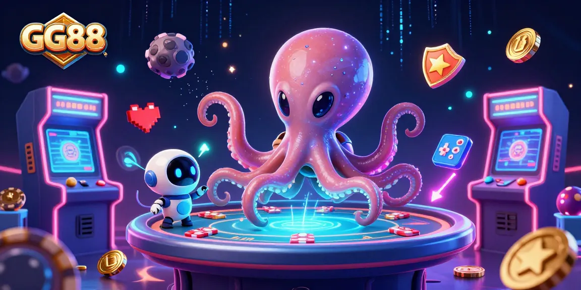 Experience thrilling poker with GG88 in this vibrant 3D casino scene, featuring an alien octopus.
