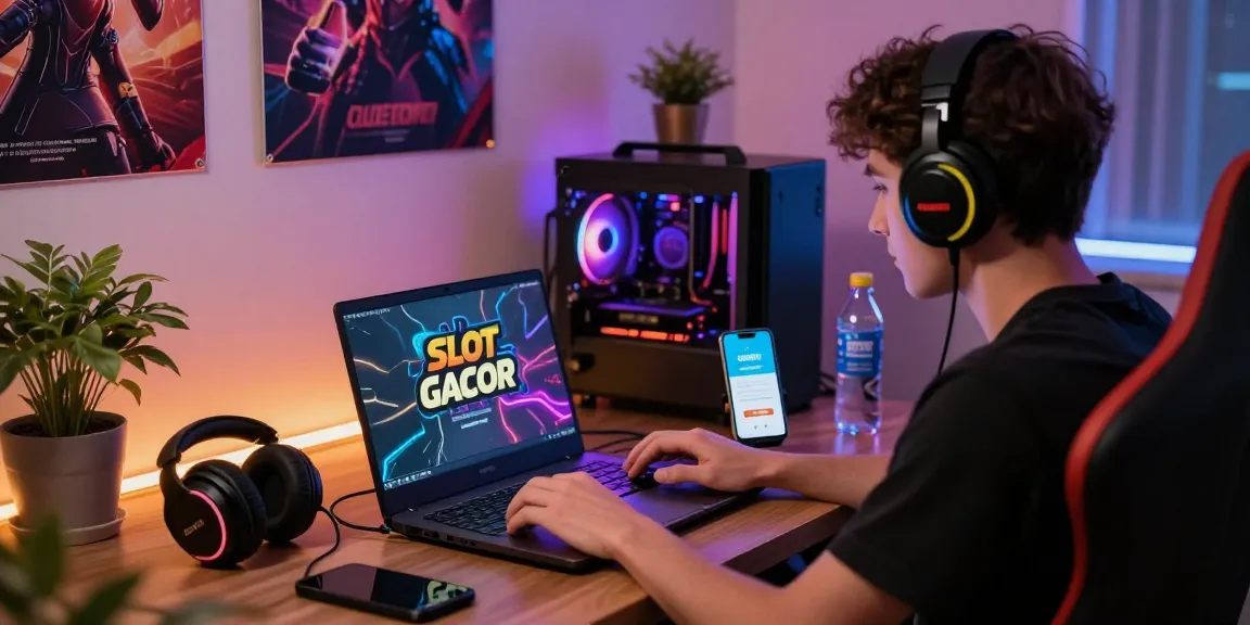 Engaged player accessing link login resmi QQHOLIC on a vibrant gaming setup with colorful lights.