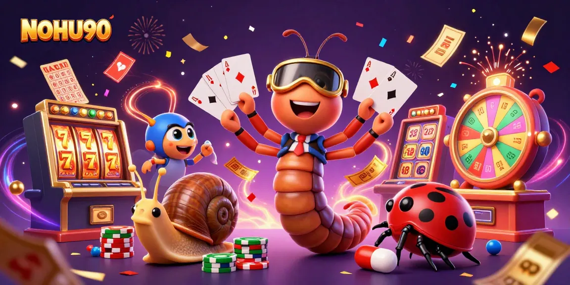 NOHU90 showcases an energetic gaming scene with exciting characters and vibrant slot elements.