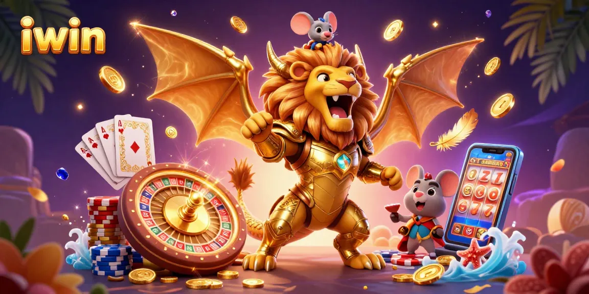 iwin casino gameplay featuring a roaring chimera and coins cascading around for thrilling action.