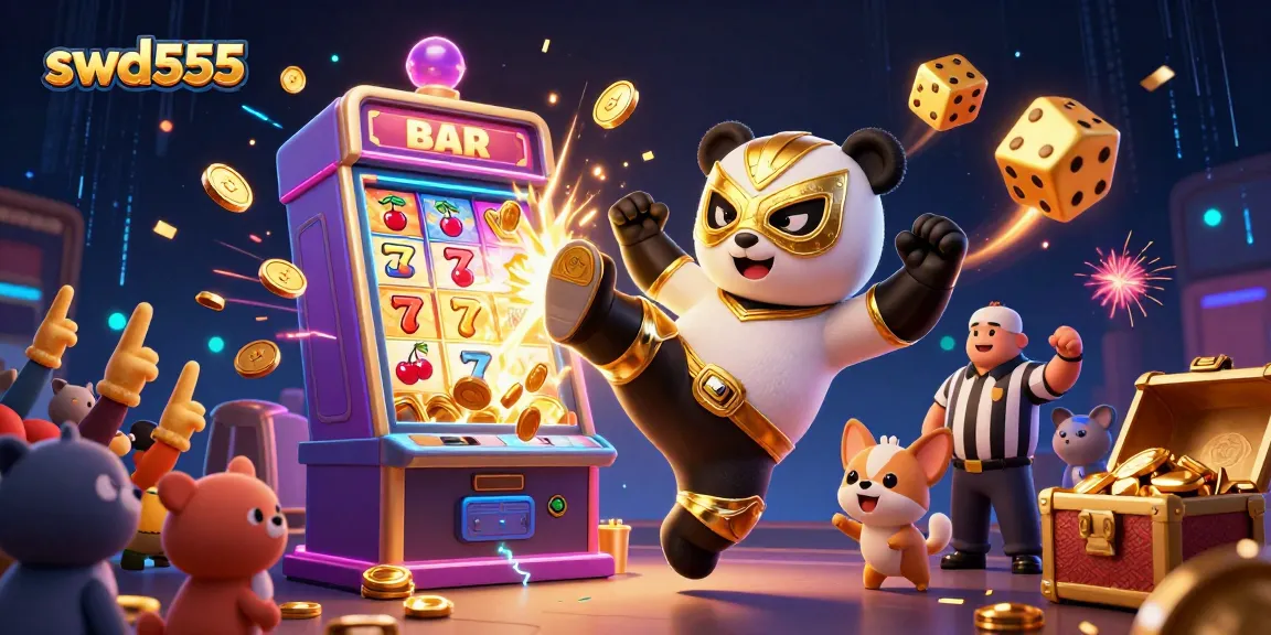 Mencoba slot yang memikat di SWD555 dengan panda pegulat bersinar dan penonton hewan gembira.