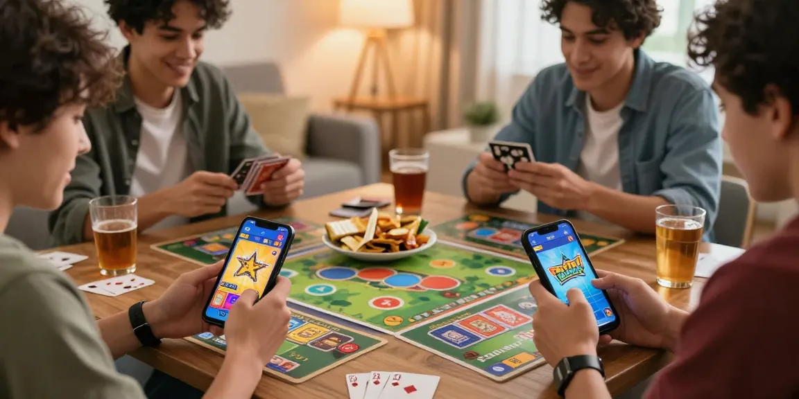 Friends playing 3 Patti Vegas APK in a lively living room, showcasing an Official link for downloads and gameplay excitement.
