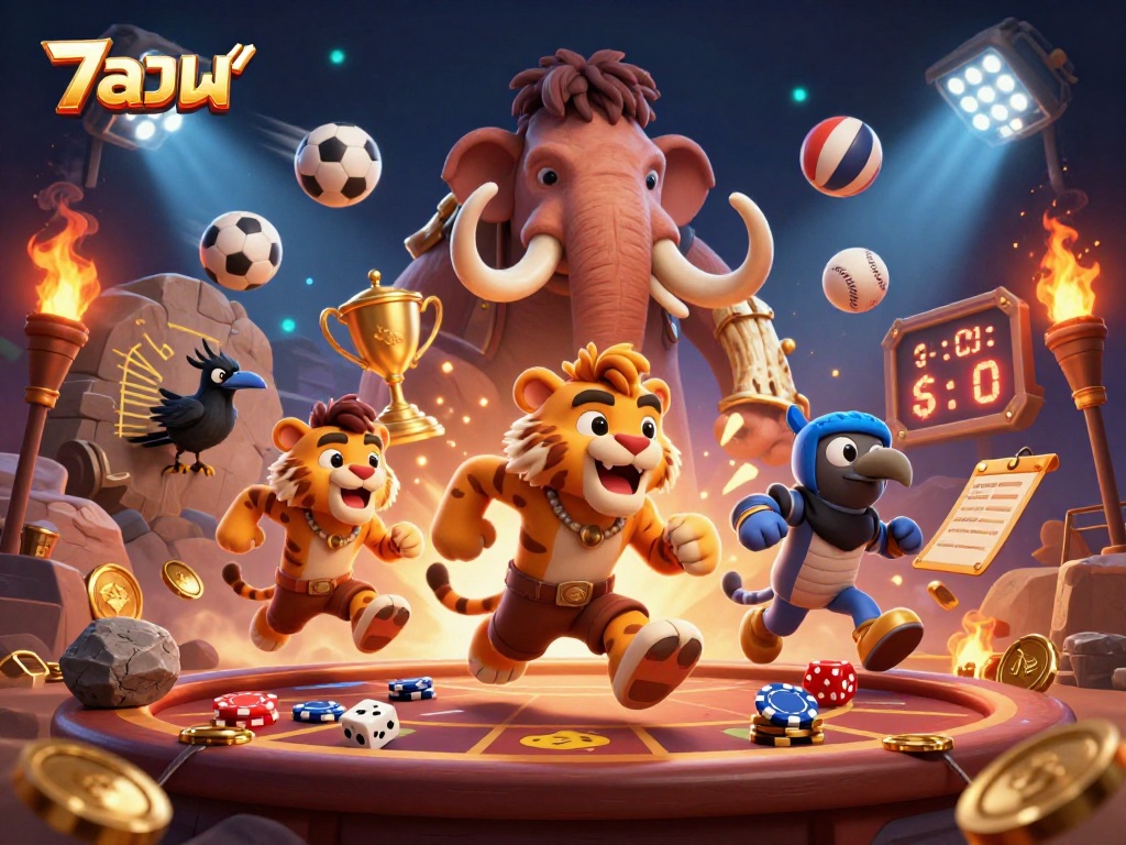 Experience แทงบอล excitement with thrilling sports action and dynamic casino elements in this vibrant scene.