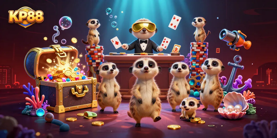 Experience the excitement of KP88 with dynamic meerkats managing a colorful casino operation.