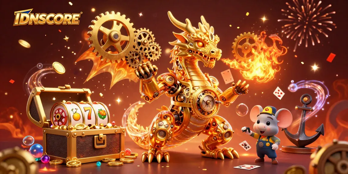 Experience the thrill of winning at IDNSCORE with a stunning 3D gaming illustration featuring exciting slot elements.